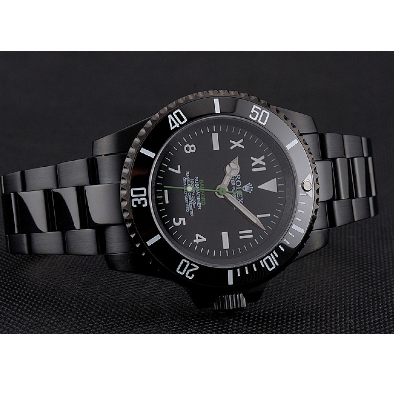 Aaa replica watch Ionized Case Bracelet Bamford And Rolex Submariner Roman Numerals Black Black Dial 0707